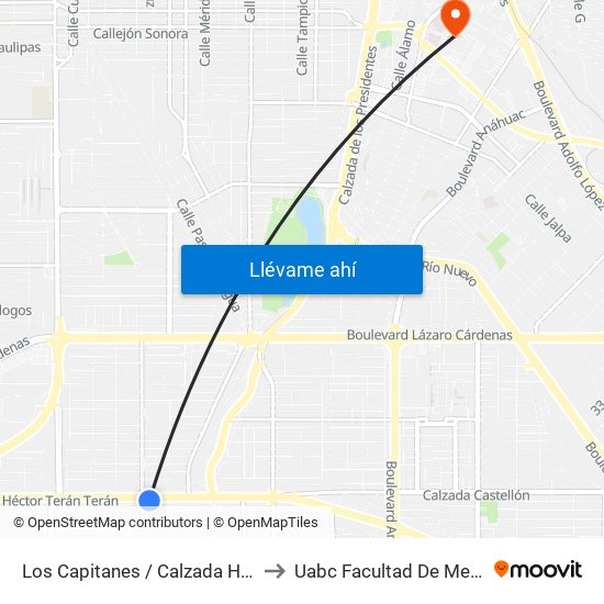 Los Capitanes / Calzada Héctor Terán Terán to Uabc Facultad De Medicina Mexicali map