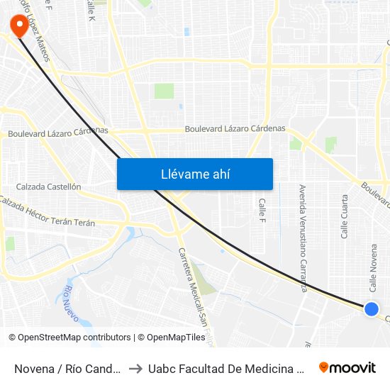 Novena / Río Candelaria to Uabc Facultad De Medicina Mexicali map