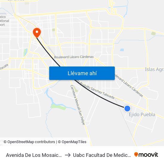 Avenida De Los Mosaicos / Calpan to Uabc Facultad De Medicina Mexicali map