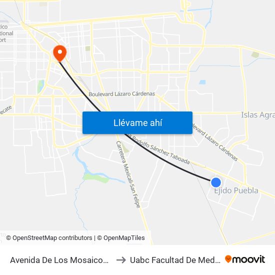 Avenida De Los Mosaicos / Tlaxcaltecas to Uabc Facultad De Medicina Mexicali map