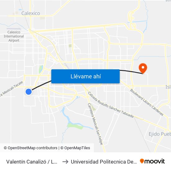 Valentín Canalizó / Los Coroneles to Universidad Politecnica De Baja California map