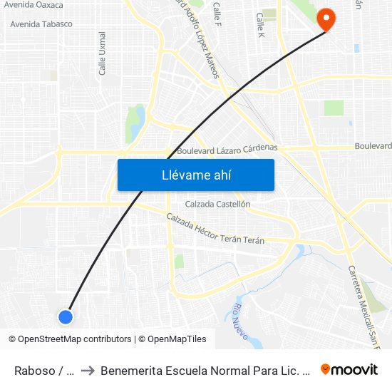 Raboso / De Los Portales to Benemerita Escuela Normal Para Lic. En Educacion Preescolar Educadora Rosaura Zapata map