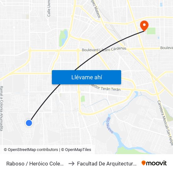 Raboso / Heróico Colegio Militar to Facultad De Arquitectura Y Diseño map