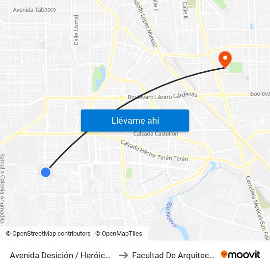 Avenida Desición / Heróico Colegio Militar to Facultad De Arquitectura Y Diseño map