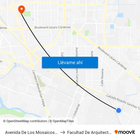 Avenida De Los Mosaicos / Zacapoaxtla to Facultad De Arquitectura Y Diseño map