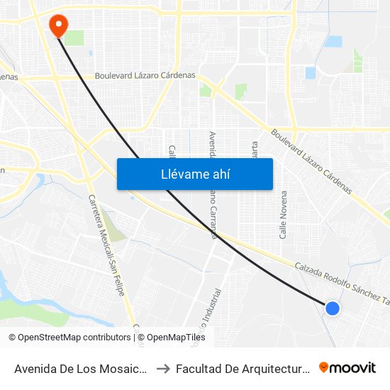 Avenida De Los Mosaicos / Tetela to Facultad De Arquitectura Y Diseño map
