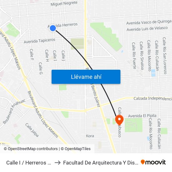 Calle I / Herreros Sur to Facultad De Arquitectura Y Diseño map