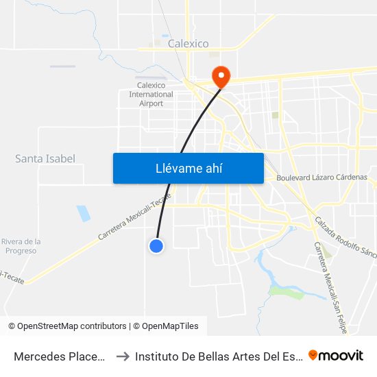 Mercedes Placencia / Calle Sur to Instituto De Bellas Artes Del Estado De Baja California map