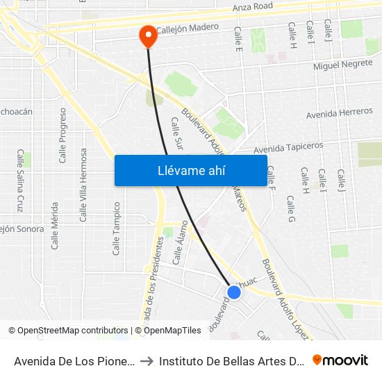 Avenida De Los Pioneros / Calzada Anáhuac to Instituto De Bellas Artes Del Estado De Baja California map