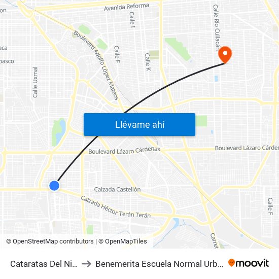 Cataratas Del Niágara / Avenida Isla Malta to Benemerita Escuela Normal Urbana Nocturna Del Estado Ing. Jose G. Valenzuela map