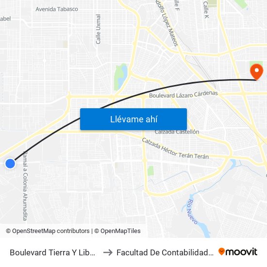 Boulevard Tierra Y Libertad / Periférico to Facultad De Contabilidad Y Administracion map