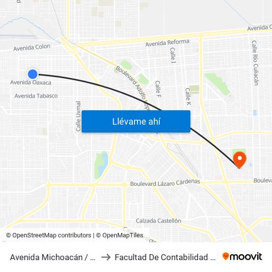 Avenida Michoacán / Mar De Cortez to Facultad De Contabilidad Y Administracion map