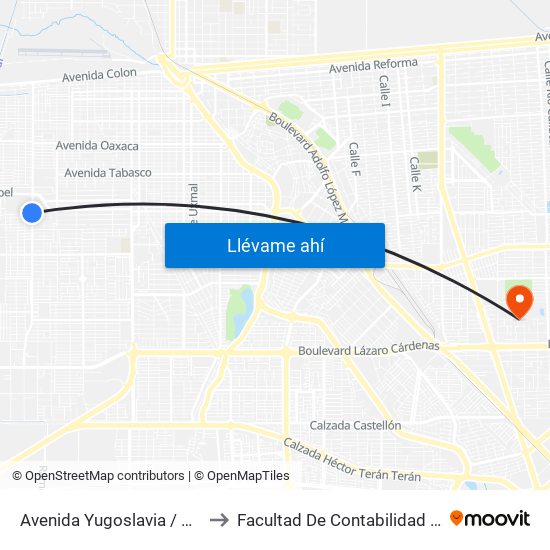 Avenida Yugoslavia / Reforma Agraria to Facultad De Contabilidad Y Administracion map