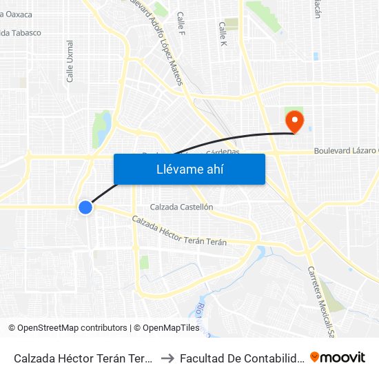 Calzada Héctor Terán Terán / A Ejido Xochimilco to Facultad De Contabilidad Y Administracion map