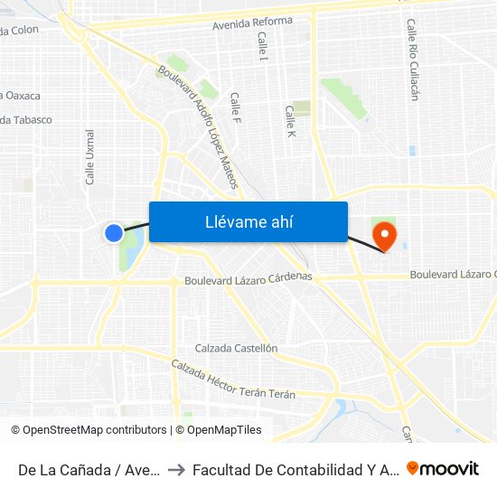 De La Cañada / Avenida Cima to Facultad De Contabilidad Y Administracion map