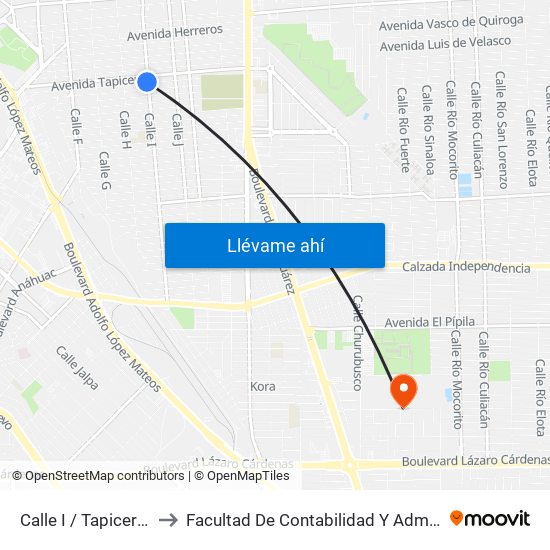 Calle I / Tapiceros Sur to Facultad De Contabilidad Y Administracion map