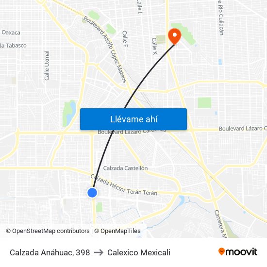 Calzada Anáhuac, 398 to Calexico Mexicali map