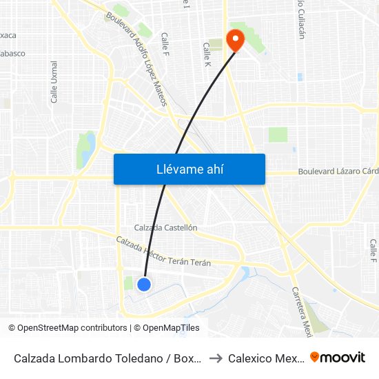 Calzada Lombardo Toledano / Boxeadores to Calexico Mexicali map