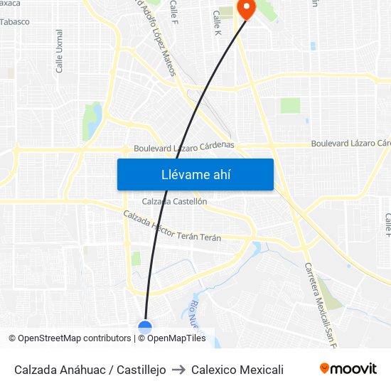 Calzada Anáhuac / Castillejo to Calexico Mexicali map
