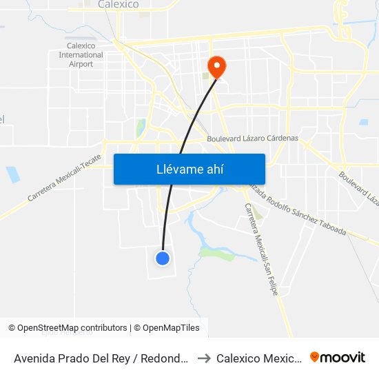 Avenida Prado Del Rey / Redondela to Calexico Mexicali map
