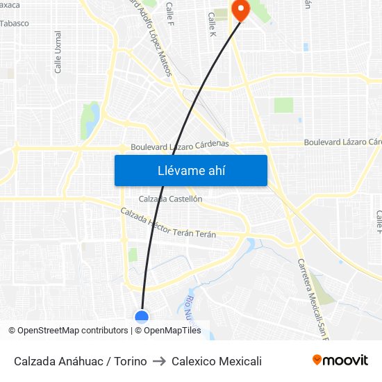 Calzada Anáhuac / Torino to Calexico Mexicali map