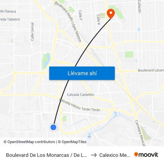 Boulevard De Los Monarcas / De Las Justas to Calexico Mexicali map