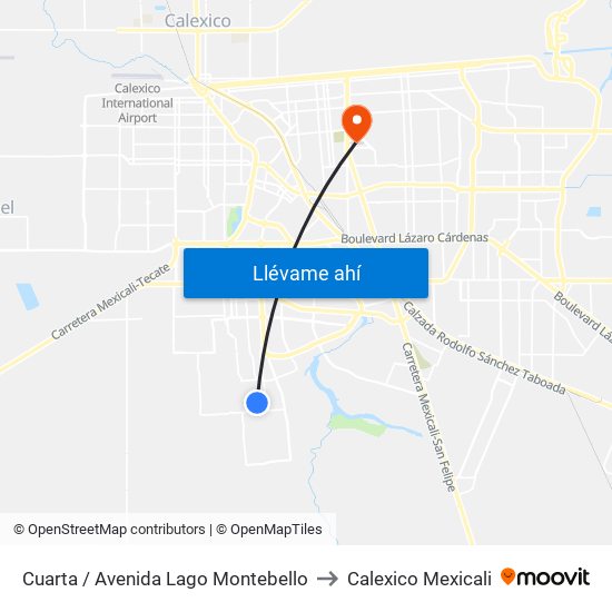 Cuarta / Avenida Lago Montebello to Calexico Mexicali map