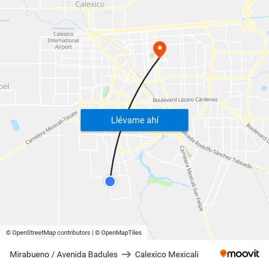 Mirabueno / Avenida Badules to Calexico Mexicali map