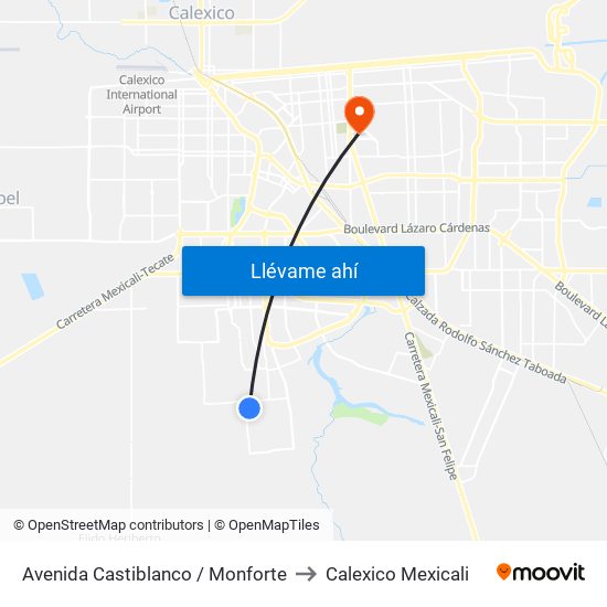 Avenida Castiblanco / Monforte to Calexico Mexicali map