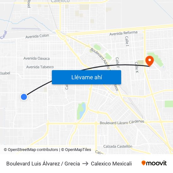 Boulevard Luis Álvarez / Grecia to Calexico Mexicali map
