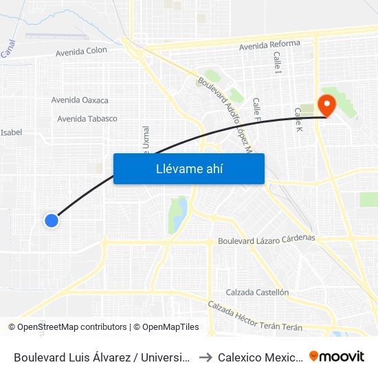 Boulevard Luis Álvarez / Universidad to Calexico Mexicali map