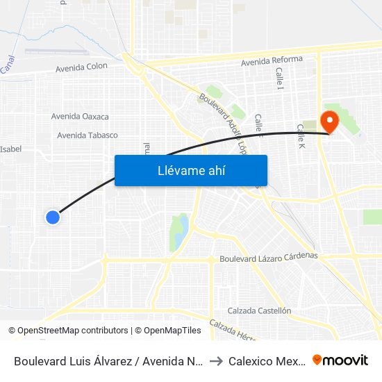 Boulevard Luis Álvarez / Avenida Noruega to Calexico Mexicali map