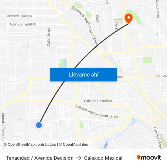 Tenacidad / Avenida Decisión to Calexico Mexicali map