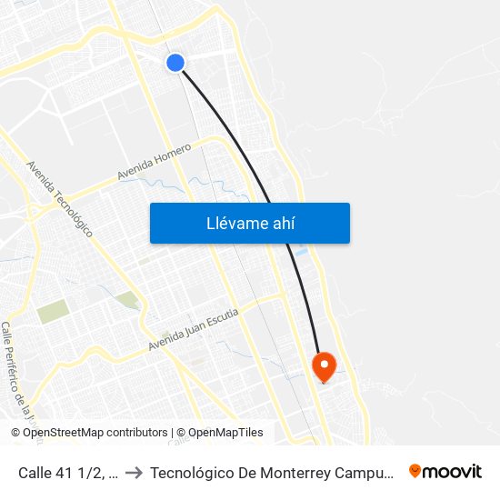 Calle 41 1/2, 4100 to Tecnológico De Monterrey Campus Chihuahua map