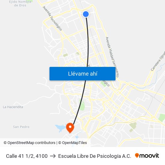 Calle 41 1/2, 4100 to Escuela Libre De Psicología A.C. map