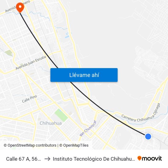 Calle 67 A, 5609 to Instituto Tecnológico De Chihuahua II map