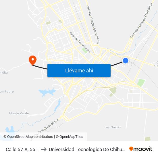 Calle 67 A, 5609 to Universidad Tecnológica De Chihuahua map