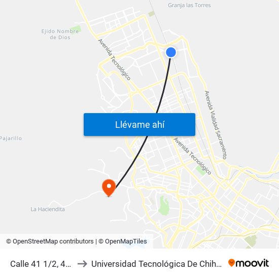 Calle 41 1/2, 4100 to Universidad Tecnológica De Chihuahua map