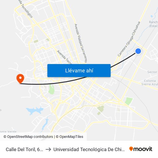 Calle Del Toril, 6800 to Universidad Tecnológica De Chihuahua map