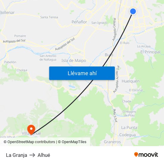 La Granja to Alhué map