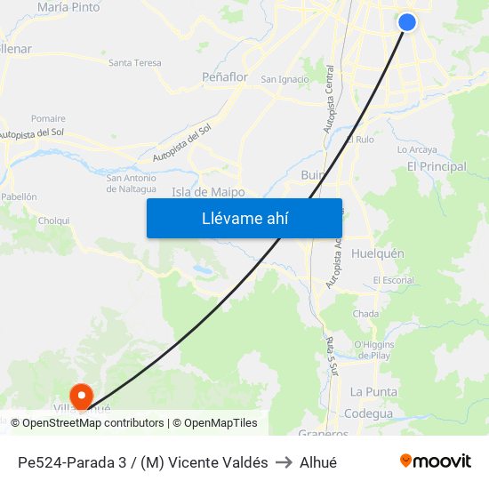 Pe524-Parada 3 / (M) Vicente Valdés to Alhué map