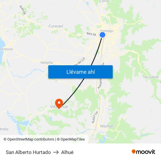 San Alberto Hurtado to Alhué map