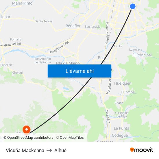 Vicuña Mackenna to Alhué map