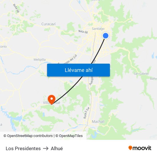 Los Presidentes to Alhué map