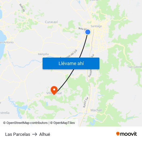Las Parcelas to Alhué map