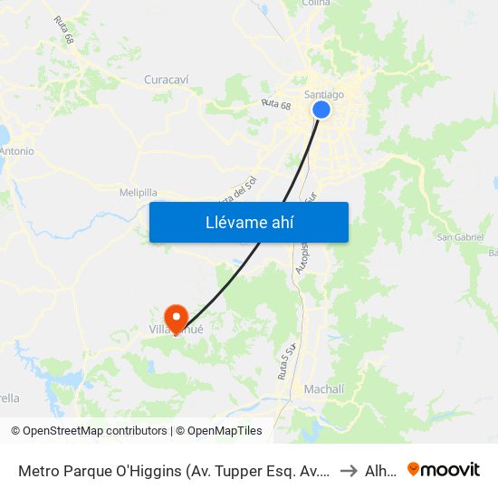 Metro Parque O'Higgins (Av. Tupper Esq. Av. Viel) to Alhué map