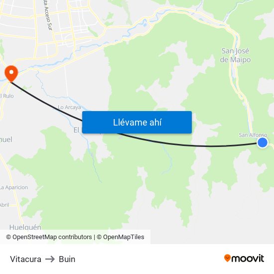Vitacura to Buin map