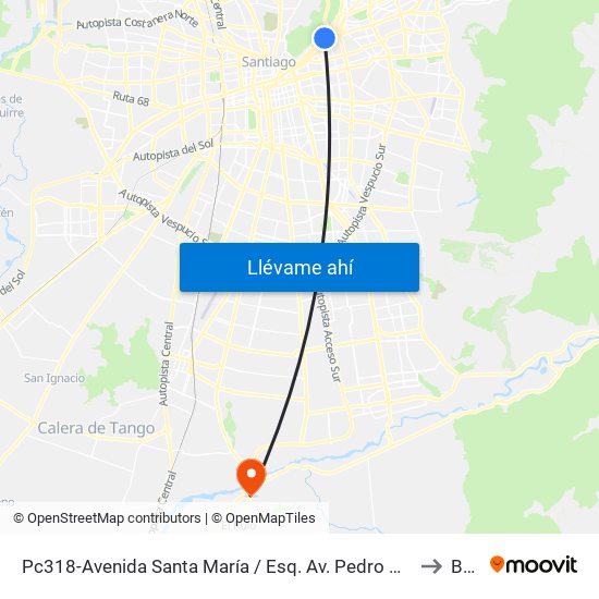 Pc318-Avenida Santa María / Esq. Av. Pedro De Valdivia to Buin map