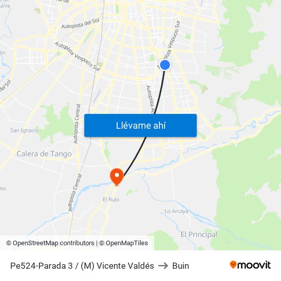 Pe524-Parada 3 / (M) Vicente Valdés to Buin map