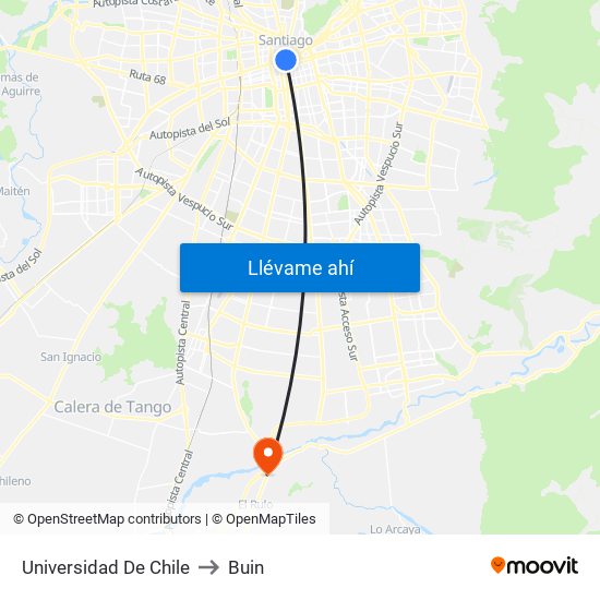 Universidad De Chile to Buin map